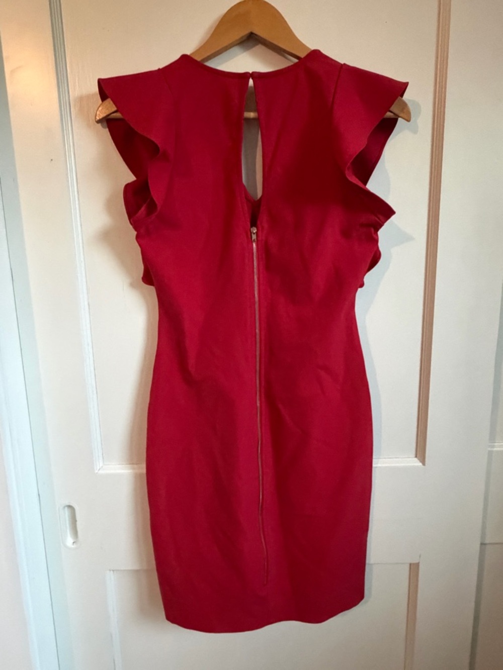 Yoana Baraschi Red V-Neck Ruffle Sleeve Mini Dress - Picture 4 of 6